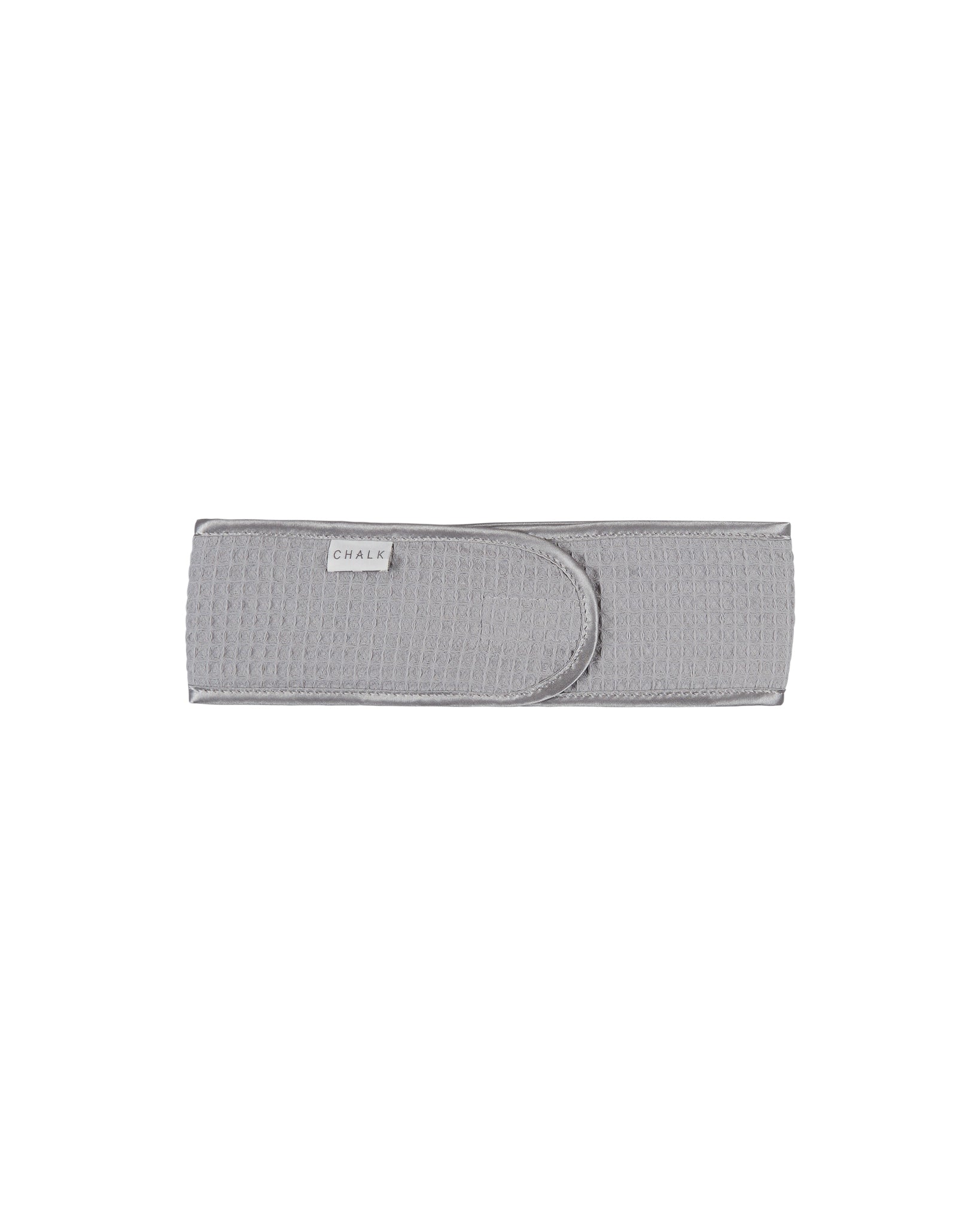 Grey waffle headband by Chalk, designed for convenience during skincare routines, makeup removal, and keeping hair back.