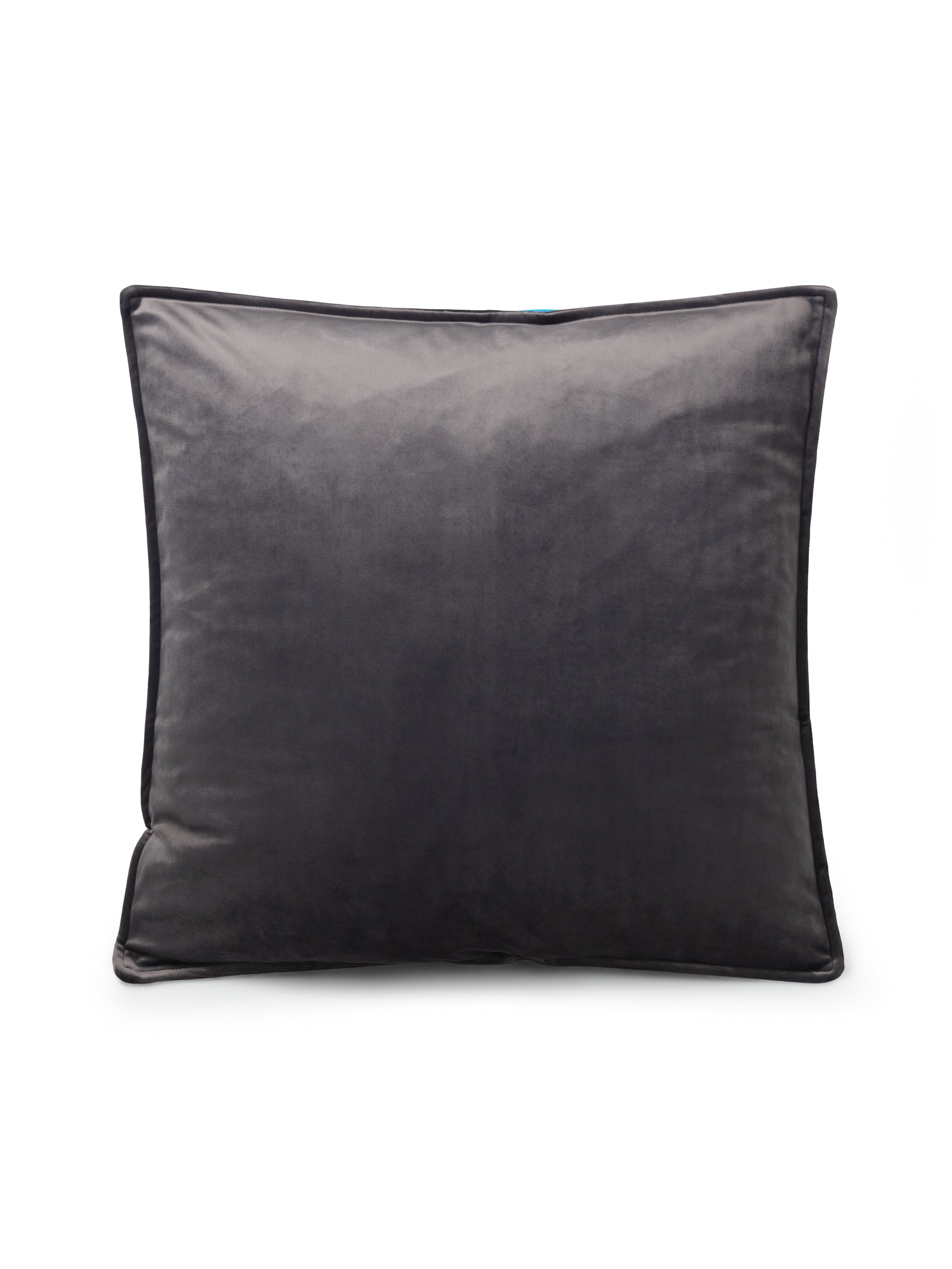Charcoal velvet cushion with a feather insert by Chalk, adding elegance and comfort to your living space.