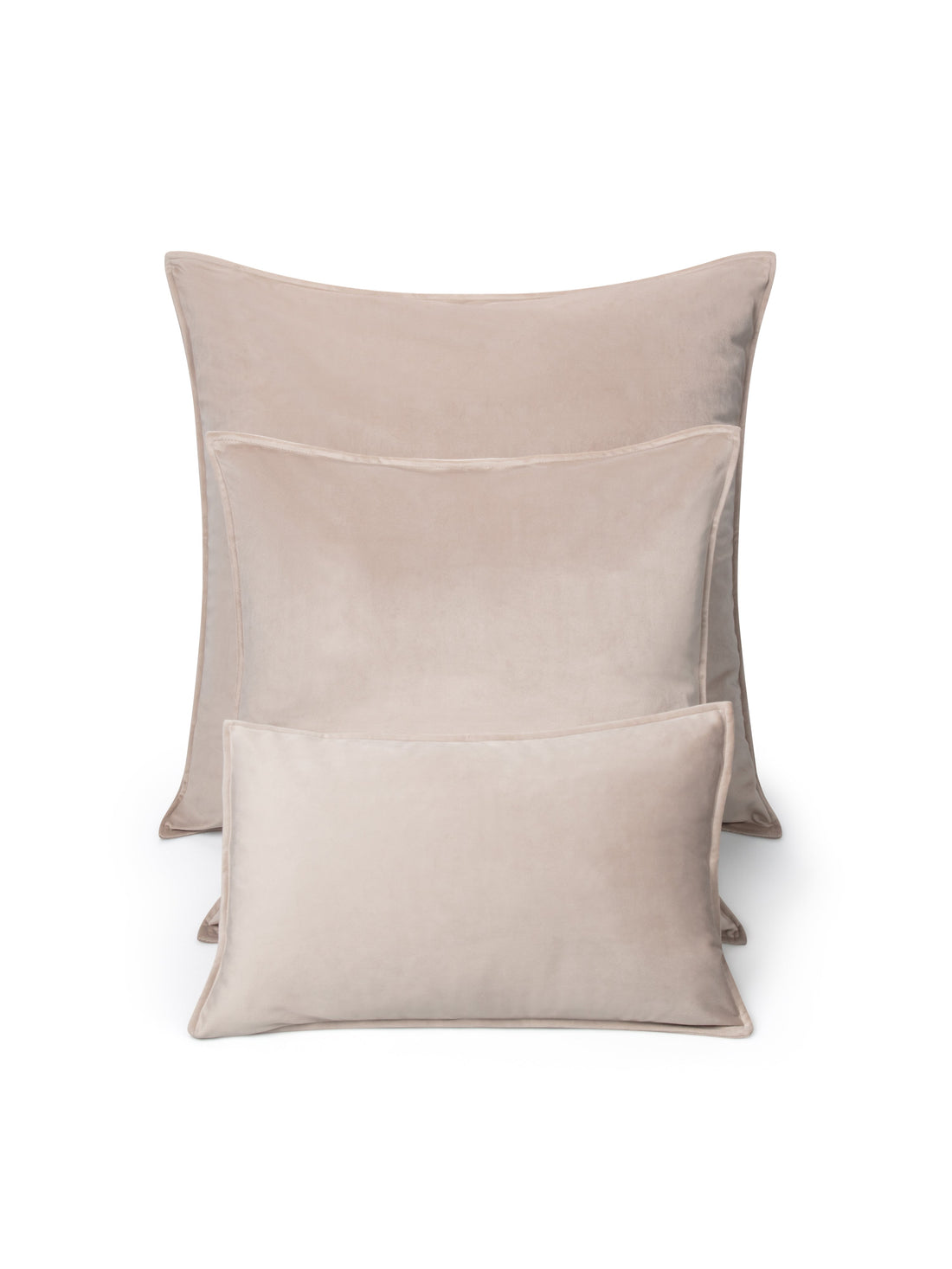 Luxurious mouse-colored velvet cushion with feather insert by Chalk, perfect for a neutral and stylish home aesthetic.
