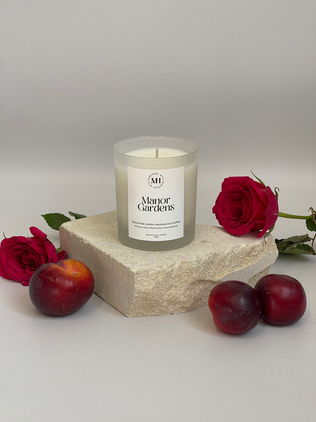 Manor Gardens Luxury Handmade Candle by Mysa Homeware – Damson Plum, Rose, &amp; Patchouli Scent Notes