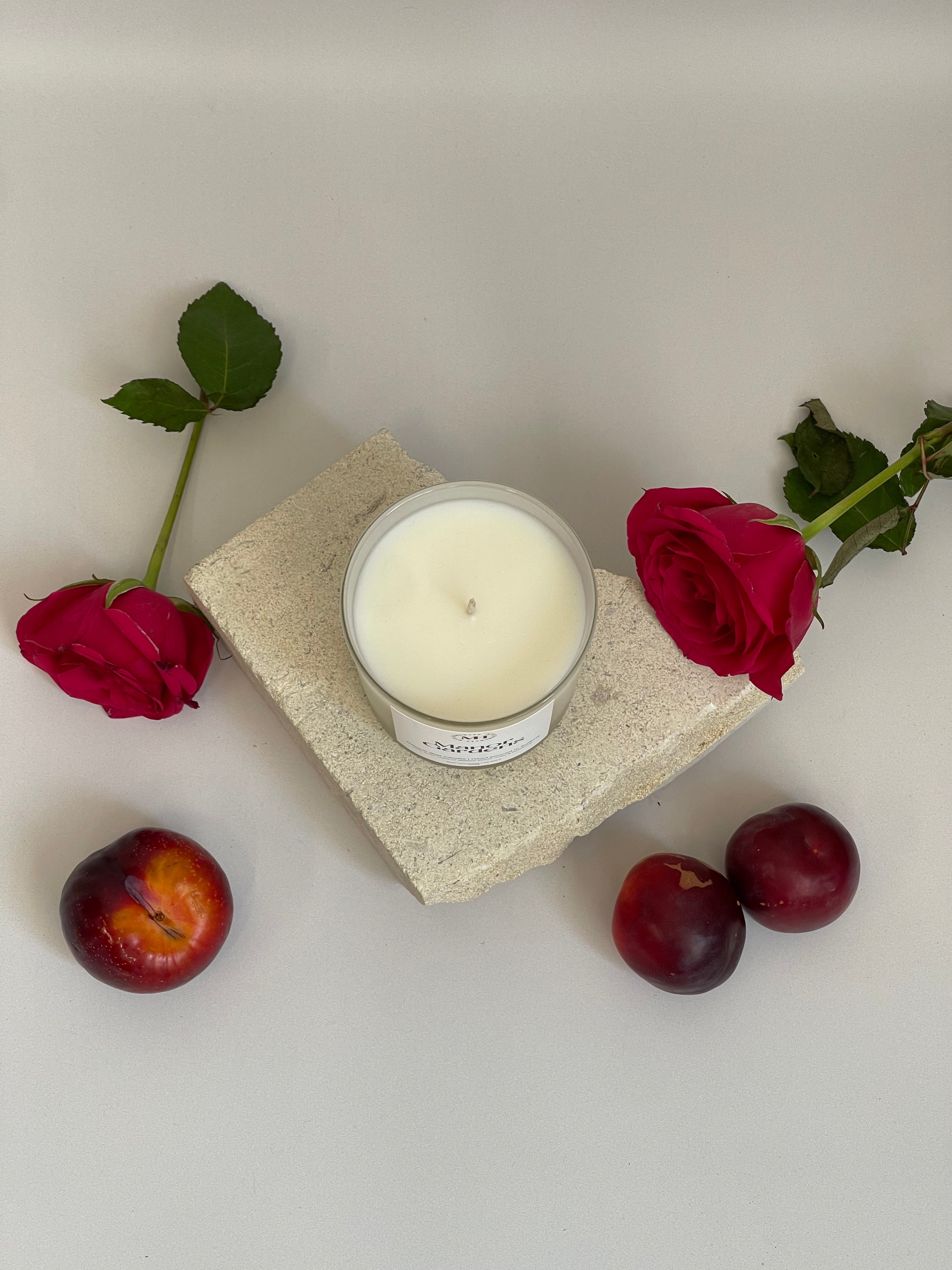 Manor Gardens Luxury Handmade Candle by Mysa Homeware – Damson Plum, Rose, & Patchouli Scent Notes